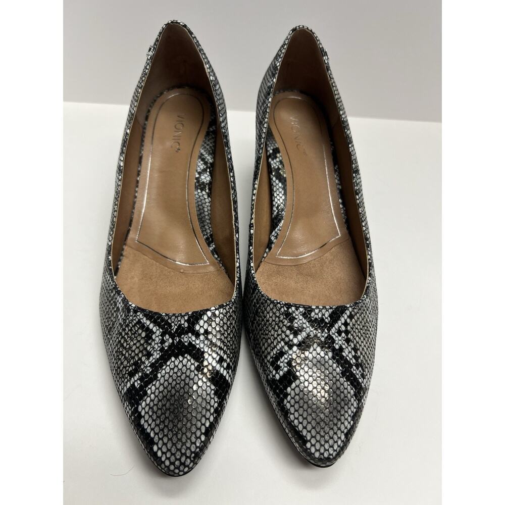 Vionic Women’s Mia Pump Embossed Leather Snakeskin Black White Gray Size 11 NWOB